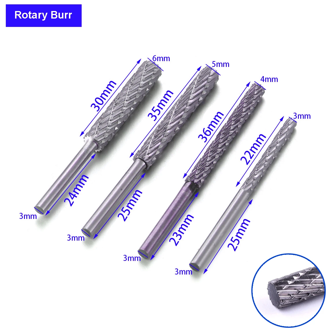 1pc Rotary Burr Cutter High Speed Steel Rotary File 3x3/4/5/6mm For