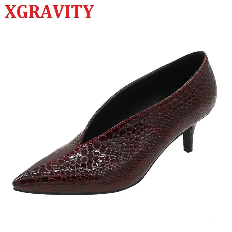 Xgravity Crocodile Pattern Ladies Fahshion High Heel Pumps Luxury Women