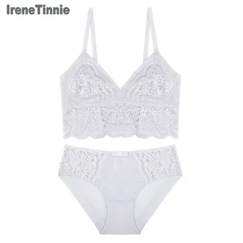 

Irene Tinnie French Lace Bra Deep V Sexy Underwear without Stones Thin Soft Cup Wireless Bra and Panties Set Women Lingerie