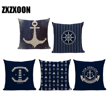 

Throw Pillows Case Blue Geometric Vintage Style Mediterranean Sailing Anchor Cojines Decorativos Para Sofa Cushion Cover