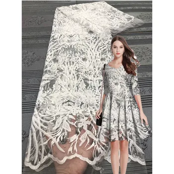 

african embroidered mesh lace fabric with stone 2020 high quality 5yards french net tulle sequin lace fabric for wedding dress