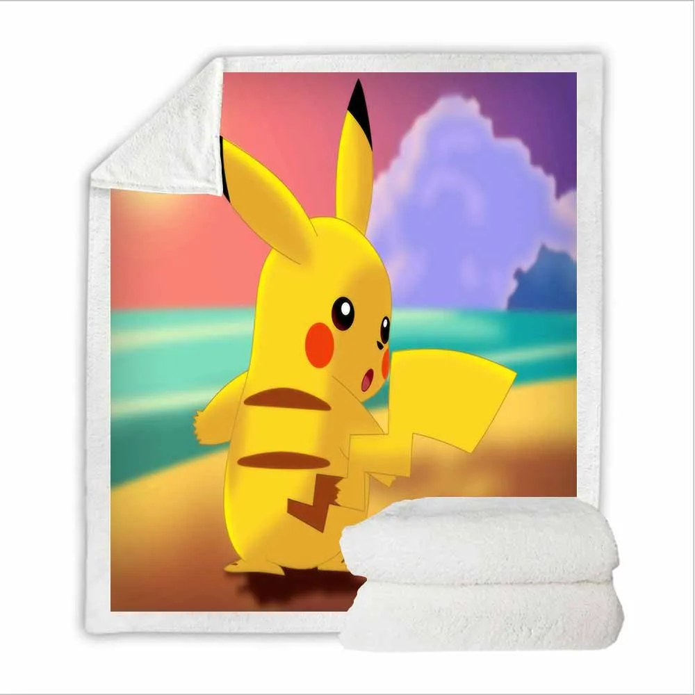 Pikachu Blanket Janpanese Anime Game Character Blanket Sherpa Fleece Plush Throw Balnket Travel Home Warm Blanket Kids Bedding
