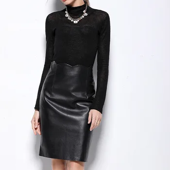

Fashion Genuine Leather Skirt Women Real Sheepskin High Waist Office Ladies Elegant Designs Solid Work Wear Pencil Skirts Female