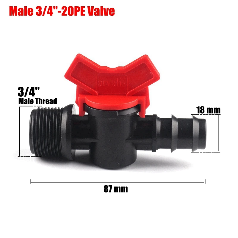 

20pcs 3/4"-20mm Drip Irrigation Hose Ball Valve Farm Greenhouse Watering Kits PE Pipe Switch Garden Water Connectors