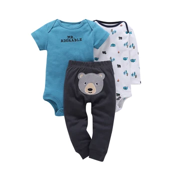 

2020 New Fashion Cotton Regular O- Neck Cartoon Bear Full Unisex Baby Boy Clothes 3Pcs Set