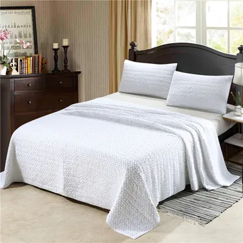 

Free shipping pure white cut floral hairy 100%cotton patchwork quilt full queen king size 3pcs bed cover/bedspread H