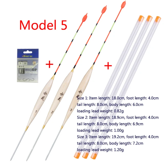 3pcs/lot Shallow Water Fishing Floats Balsa Bobber+3pcs float tubes+1 Bag Fishing hooks Fresh Water Buoy Fishing Tackles Tools Model 5