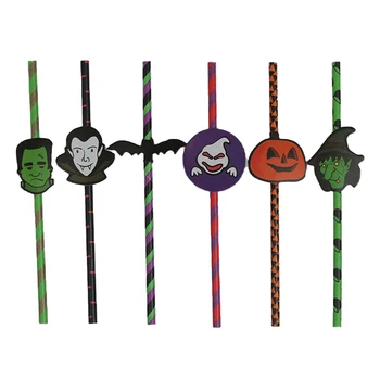 

250 pcs Halloween Themed Recyclable Paper Party Straws with Jack-O-Lantern and Witch Designs Party Supplies Halloween Decoration
