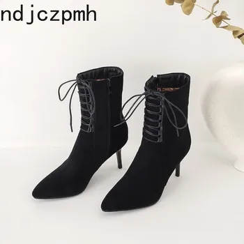 

Women's Boots The New winter fashion Pointed zipper High heel Ankle boots Women's shoes plus size 34-47 Heel Height 8cm black