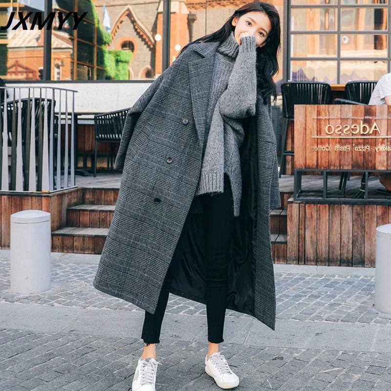 

JXMYY Plus Size Fat Sister Mid-Length Over-The-Knee Woolen Coat For Fall/Winter 2023 New Thin Houndstooth Plaid Coat Women Grace