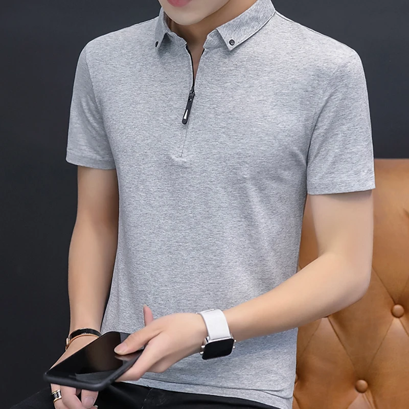 New Polo Shirts Men Summer Cotton Spandex Short Sleeve Solid Korean Style Zipper Men Polos Male Slim Fit Tees Tops G0032 New Polo Shirts Men Summer Cotton Spandex Short Sleeve Solid Korean Style Zipper Men Polos Male Slim Fit Tees Tops G0032