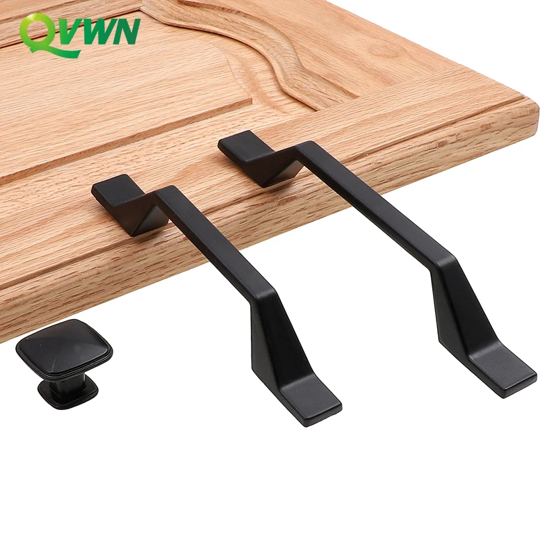 

QVWN Cabinet Drawer Handle American Black Wardrobe Door Handle Modern Minimalist European Cabinet Sand Black Furniture Handle