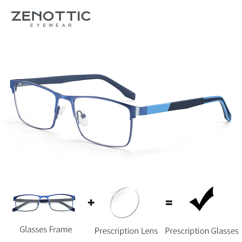 ZENOTTIC Prescription Glasses Men Metal Optical Anti blue light