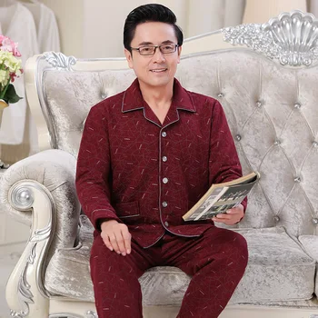 

Men's Autumn and Winter Pure Cotton Thick Long-sleeved Middle-aged Father Thin Quilted Warm Air Cotton Home Laminated Pajamas