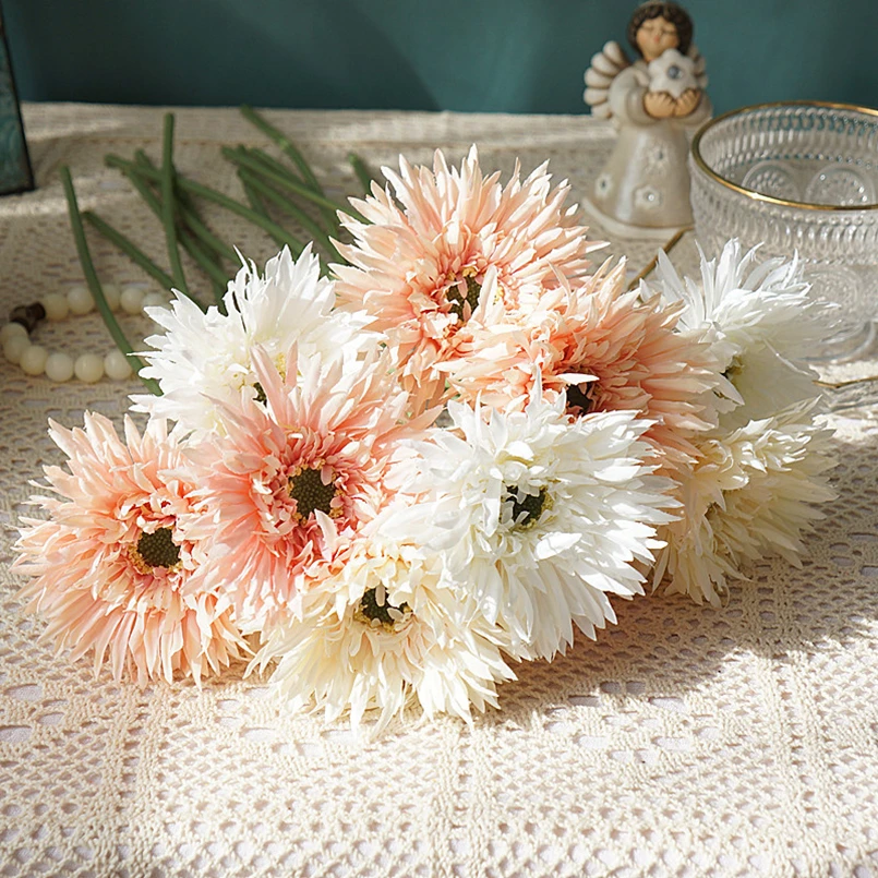 Flores artificiales de Gerbera cepillada, florero Simple de margaritas  pequeñas para el hogar, decoración para mesa de comedor, boda, regalo del  Día de la madre, álbum de recortes|Flores artificiales y secas| -