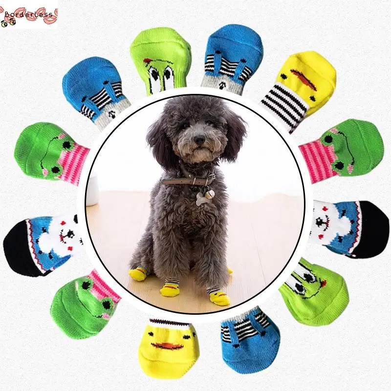 4 Uds juego calcetín para mascota, suministros para mascotas cachorro de perro Calcetines perro Anti Slip Calcetines para mascotas invierno cálido de punto de accesorios de ropa