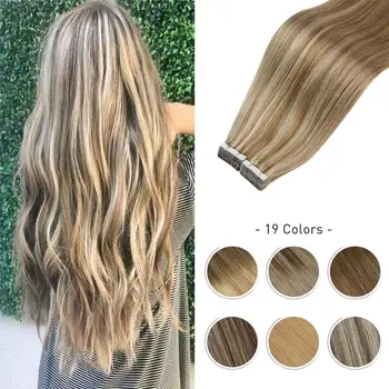 

[New] Tape in Extensions Real Human Hair Glue on Adhesive Brazilian 20 Pcs Machine Made Remy Seamless Smooth Hair Tape on