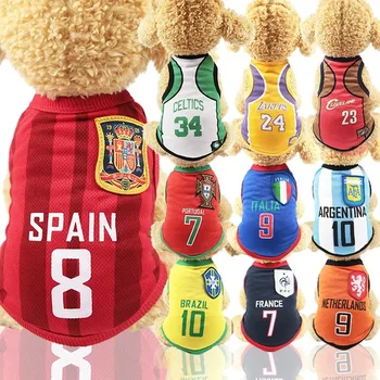 

Summer Pet Clothes Breathable Mesh Jersey Embroidery Country Football Uniform Dog Vest Sleeveless Doggie Shirt for Small Dog Cat