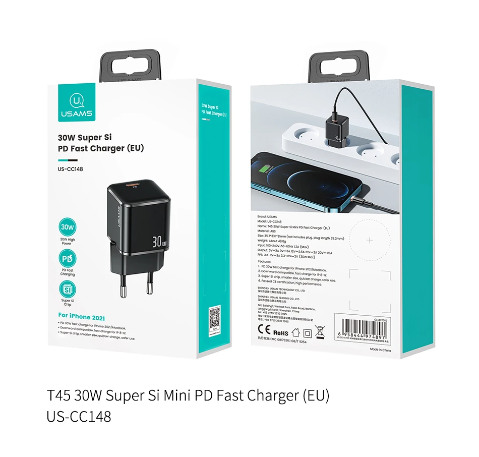 USAMS Super Si PD 30W Mini Fast Mobile Charging Adapter Mobile Phone Charger 57 H1571bd6e07564c95a6c20bb9e189fc3dH
