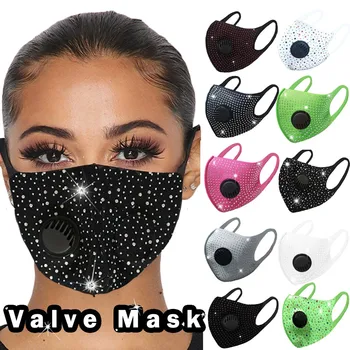 

1PC Women's Fashion Hot Rhinestone Crystal Ice Silk Breathable Mask with Breathing Valve Anti-PM2.5 dust Face Mask Protective #K