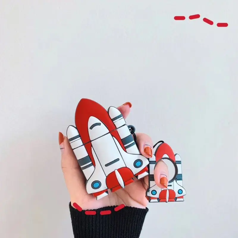 

Unique Rocket Pattern Soft Silicone Protective Case Shockproof Cover Skin Protector with Lanyard for Airpods 1/2 Charging Box Ac