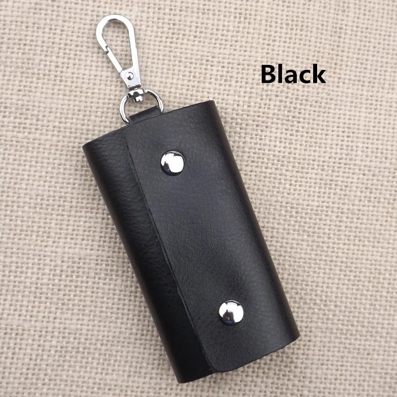 black Модный простой держатель для ключей, кошелек из натуральной кожи, унисекс, однотонный кошелек для ключей, органайзер, сумка, автомобильный кошелек, держатель для карт, 6 колец, 11 цветов - Цвет: black