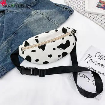 

Milk Cow Fanny Waist Bag Women Classic Texture Delicate Creative Chic Canvas Zipper Pack Shoulder Mobile Phone Pouch