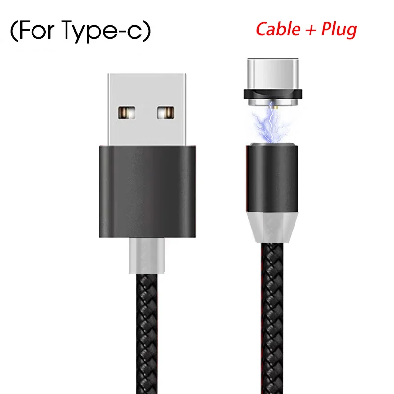 1 шт. Магнитный кабель для samsung huawei Xiaomi кабель Micro USB для быстрой зарядки магнит Зарядное устройство Тип usb C 1m 2 m телефонных кабелей - Цвет: For Type C Black