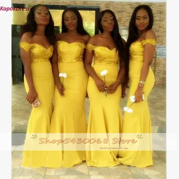 

Gold Yellow Sequined Top Mermaid Bridesmaid Dresses 2020 New Off Shoulder Vestidos Long Prom Dress Party For Women