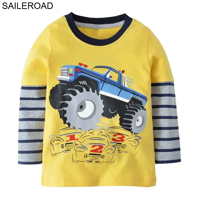 SAILEROAD Мультфильм Трактор Автомобиль Мальчики С Длинным Рукавом Футболка Хлопок