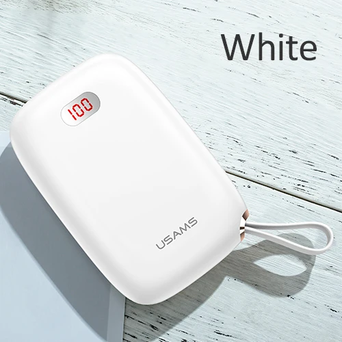USAMS 10000mAh мини банк питания для Xiaomi iPhone светодиодный дисплей Быстрая зарядка Poverbank портативное зарядное устройство Внешний аккумулятор Банк питания - Цвет: White