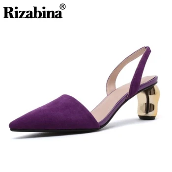 

Rizabina Women Sandals Real Leather Ankle Strap Women Shoes Summer Elastic Pointed Toe Party Casual Mujer Zapatos Size 34-39