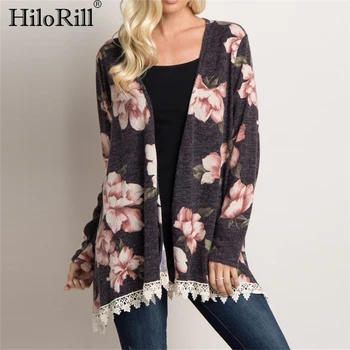 

Cardigan Sweater Women 2020 Fashion Lace Patchwork Floral Printed Leisure Cardigan Autumn Long Sleeve Casual Elegant Top