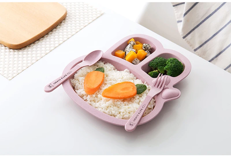 TUUTH Cute Children Tableware Set Rabbit Airplane Shape Dishes 3 Sets of Plates Fork Spoon Dinner Plates for Child Baby B5