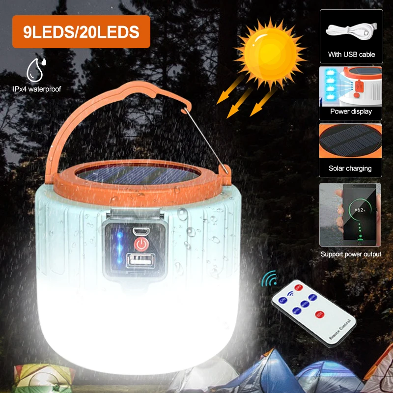 

Solar LED Camping lantern USB Rechargeable Bulb Light For Outdoor powerful portable mobile lamp Emergency Lights For BBQ Hiking
