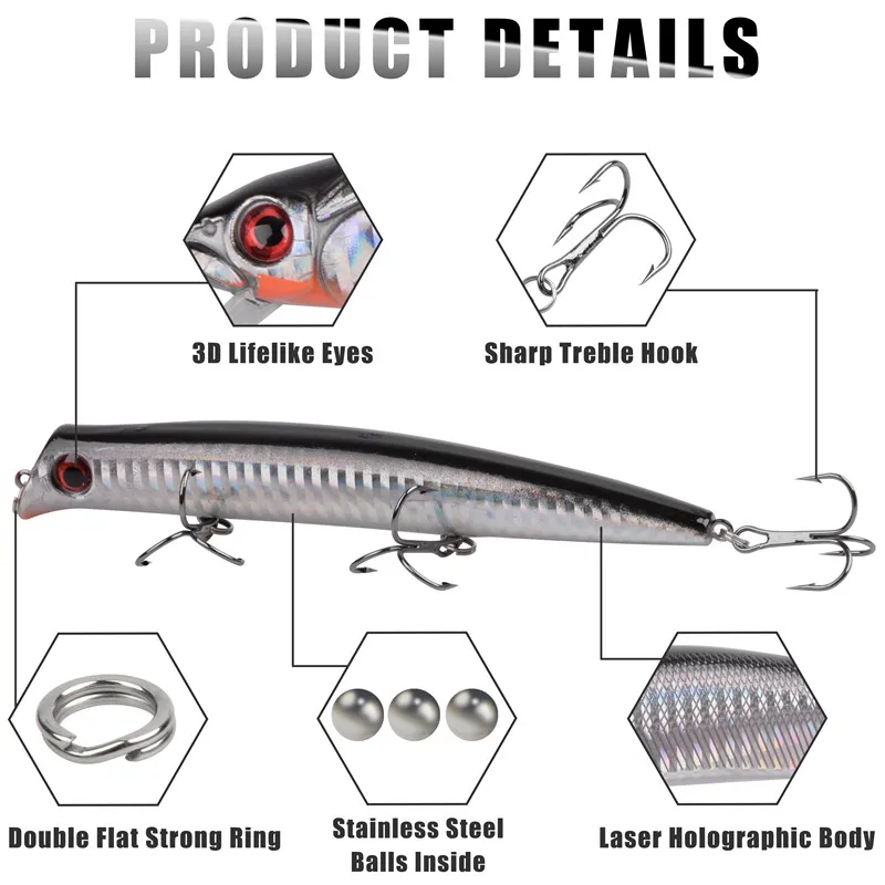 6Pcs Popper Minnow plugs Topwater Bass fishing lure Artificial bait Rattle Wobbler hard lure For Bass Pike Trout Fishing 13~22g