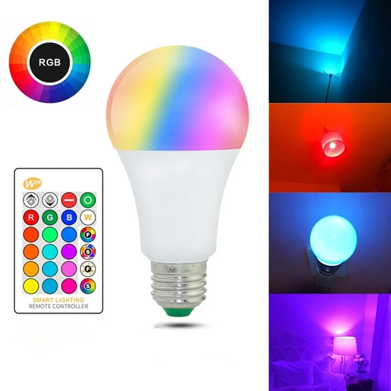 E27 цветная(Rgb) Светодиодная лампа с регулировкой светодиодный свет 220v 5W 10W 15W Цветной светодиодный свет лампы светодиодные лампы E27 с пультом дистанционного управления Управление+ память Функция