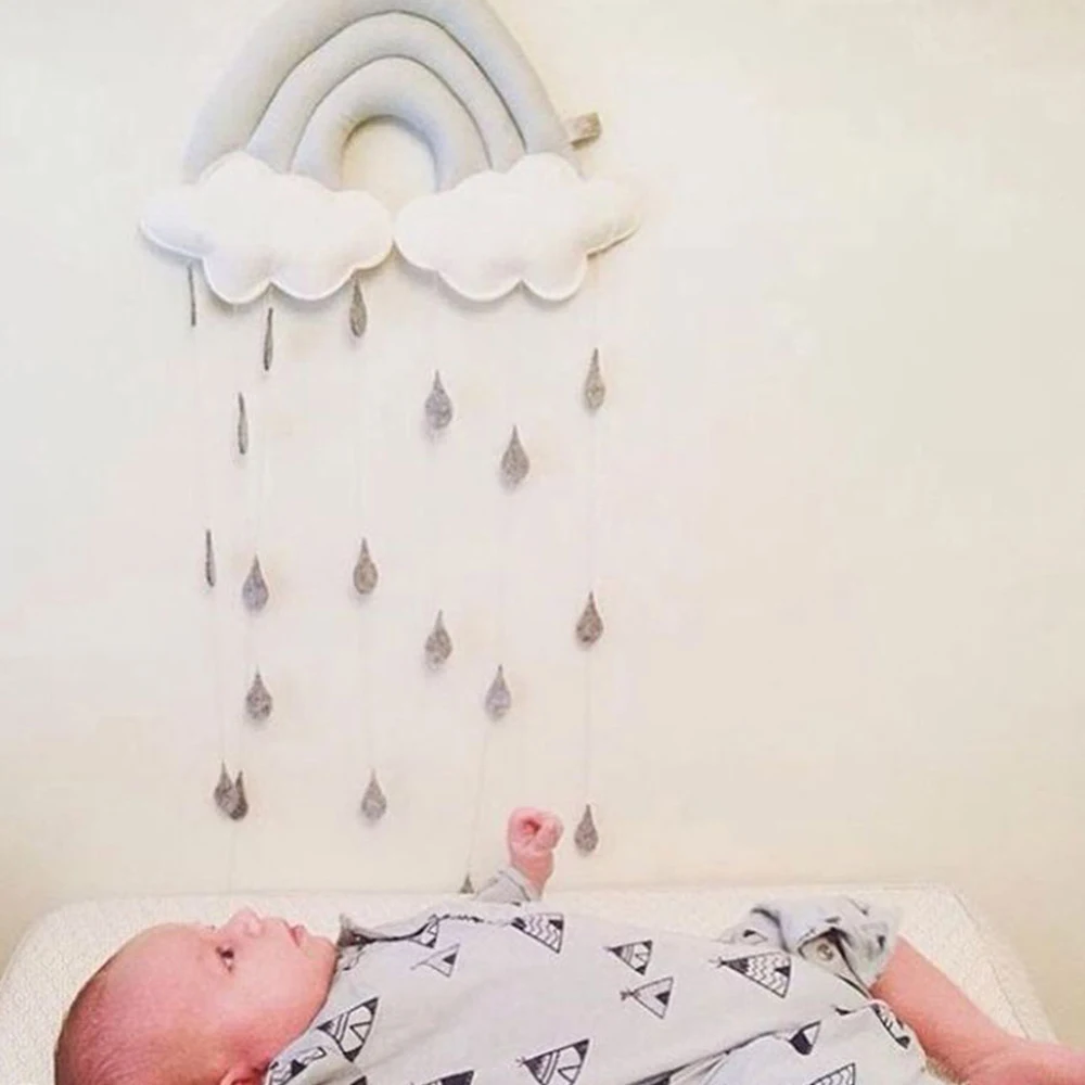 Baby Room Decor Pillow Creative 3D Cloud Rainbow Raindrop Wall Decor Infant Crib Tent Hanging Decoration Ornament Photo Props