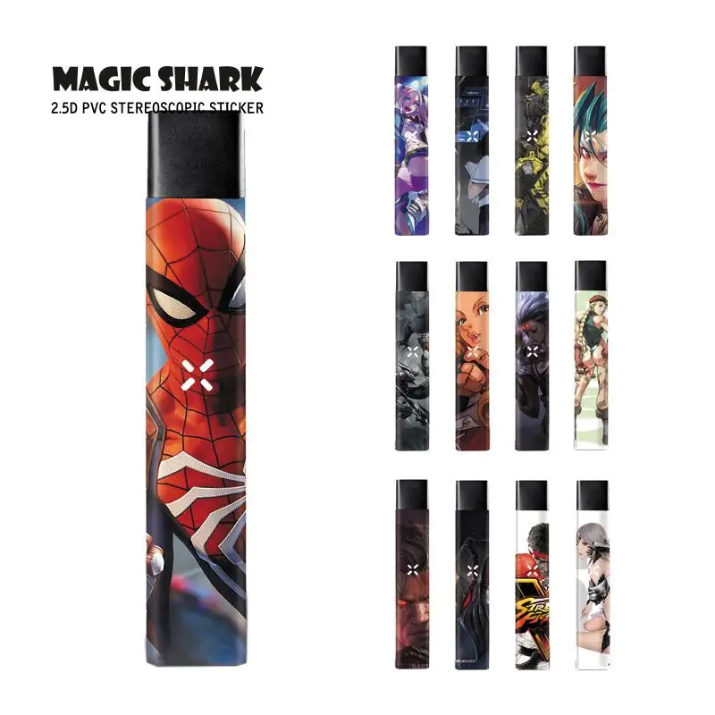 

Magic Shark LOL JinX Spider Man Robot Harley Quinn Dragon Fighter Stereo Skin Sticker Case Cover Film for Pax Era