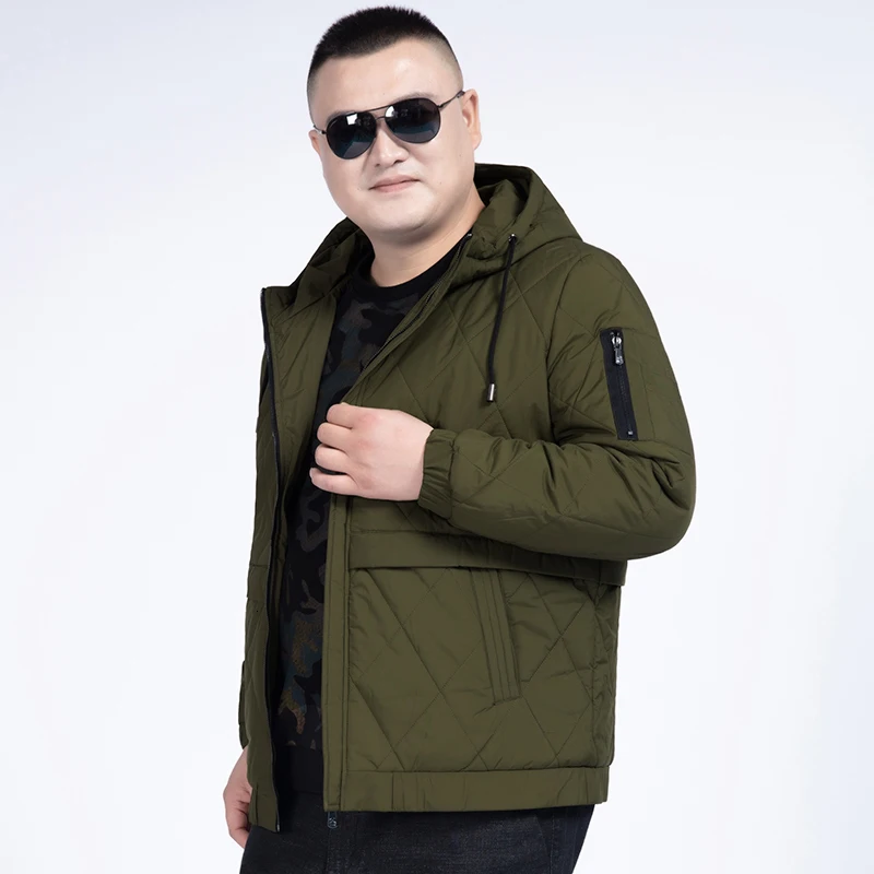 12XL 10XL 8X зимние мужские парки с капюшоном на молнии теплые хлопковые спортивные куртки-бомберы облегающие модные повседневные черные пальто - Цвет: ArmyGreen