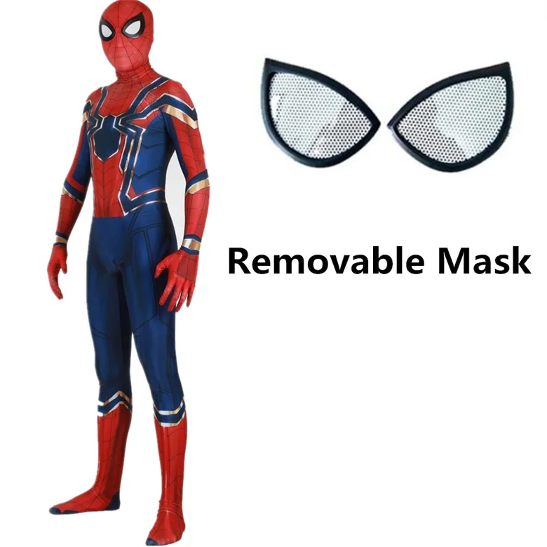 Removable Mask2 Детский карнавальный костюм унисекс «Человек-паук», «зентай», «Железный Паук», «супергерой», комбинезон, костюм на Хэллоуин - Цвет: Removable Mask2