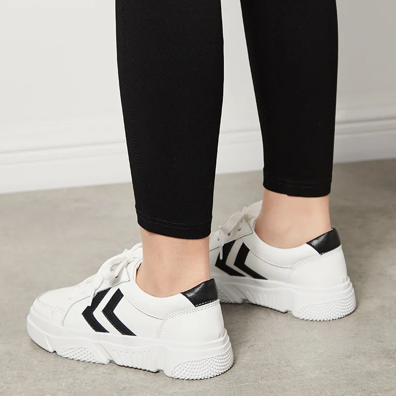 

Korean-style White Shoes 2019 Autumn & Winter New Style Female Sports Casual Shoes Lace-up Flat Thick Bottomed Extra High Studen