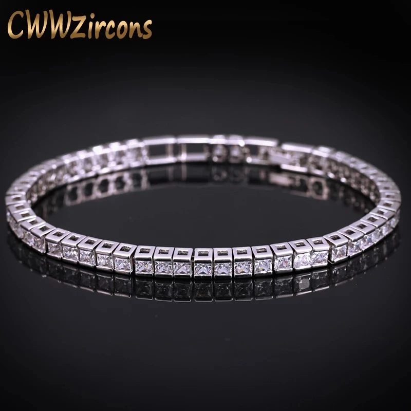 

6 Color Options Elegant Square 3mm CZ Diamond Tennis Bracelets for Woman White Gold Plated Princess Cut CZ Wedding Jewelry CB169
