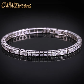 

CWWZircons Brand Square 3mm Cubic Zirconia Tennis Bracelets for Woman White Gold Color Princess Cut CZ Wedding Jewelry CB169