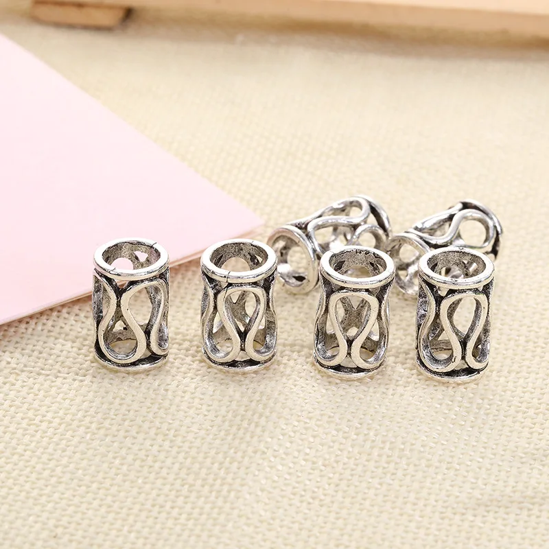 5 Pcs Retro Silver Metal Hair Braid Dread Dreadlock Beard Beads Rings Tube Appro 6mm Inner Hole Jewelry 40 Style