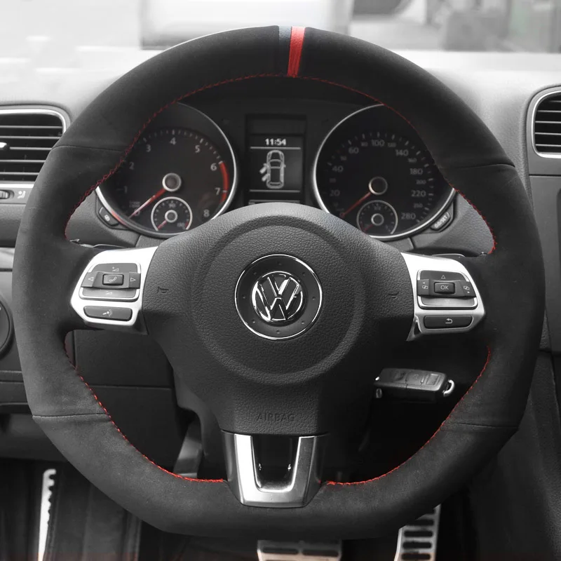 New DIY Leather Steering Wheel Hand Sewing Wrap Cover Fit For Volkswagen Golf 6 GTI MK6 / Polo GTI / Scirocco R Passat CC