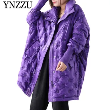 

2019 Winter Purple Oversize Women down jacket Single breasted Oversize Long Female down coat Loose casual Overcoat YNZZU YO952