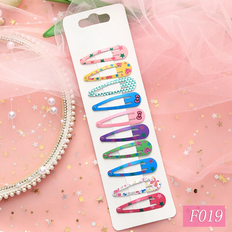 10 Pieces New Cute High Quality Printing Snap Hair Clips For Kids Solid Matel Hairpins Girls Hair Accessories Clips - Цвет: F019