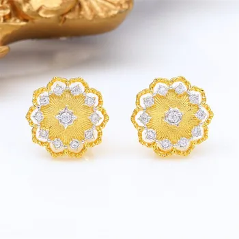 

CMajor S925 Solid Sterling Silver Delicate Luxurious Vintage Temperament Elegant Flower Shape Two Tone Stud Earrings for Women