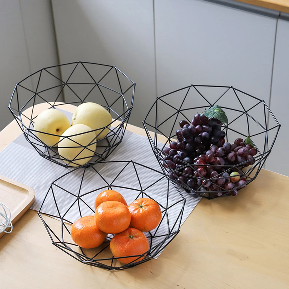 

Fruit Basket Geometric Fruit Vegetable Wire Kitchen Storage Basket Metal Bowl Kitchen Storage Container Desktop Display